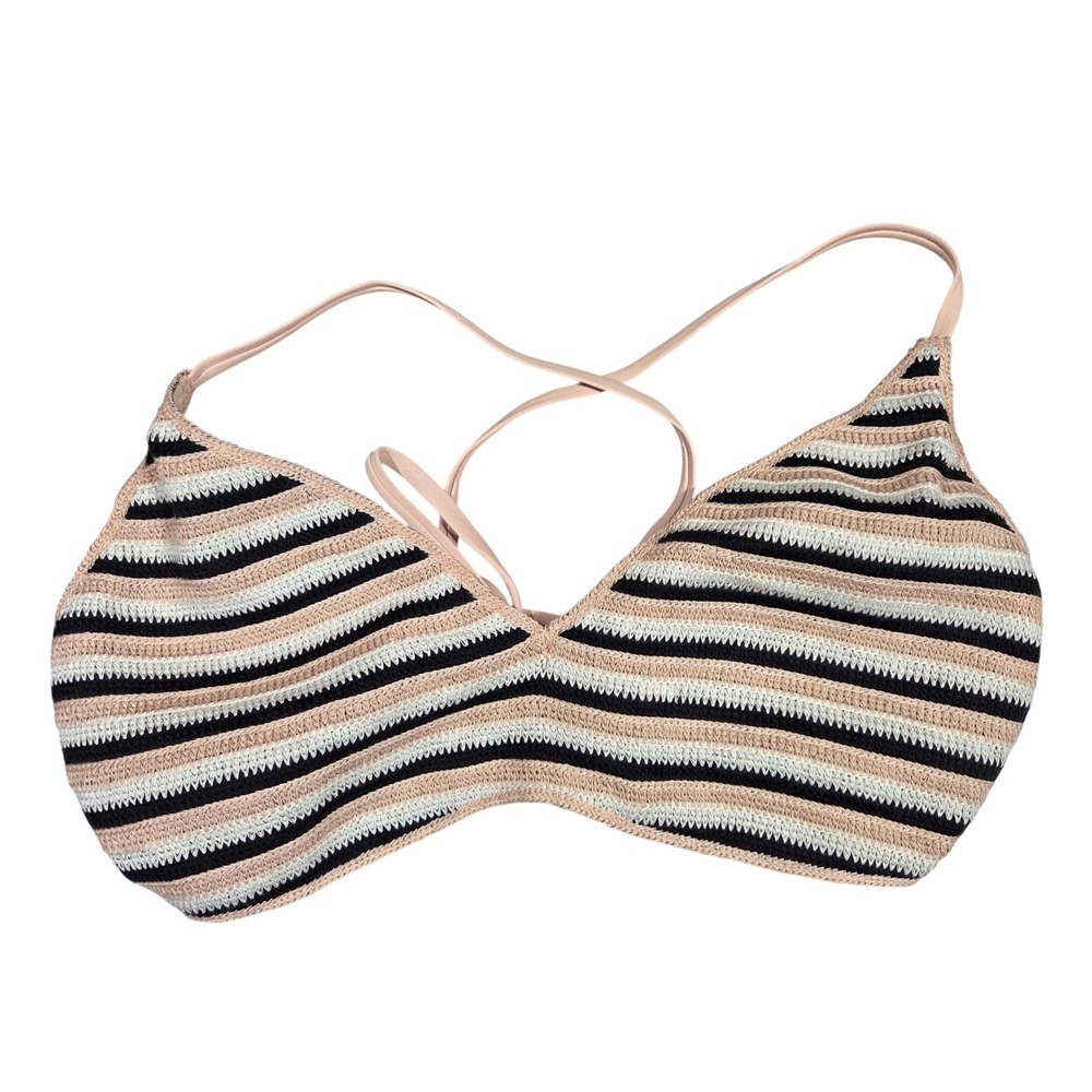 Wild Fable Women Striped Crochet Triangle Bikini Top XL Black White Tan NWT Boho